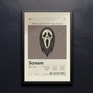 Mid-century modern style poster of the Scream movie iconic mask