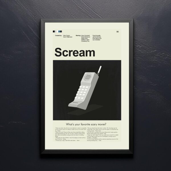 Mid-century modern Scream movie poster wall art with vintage design