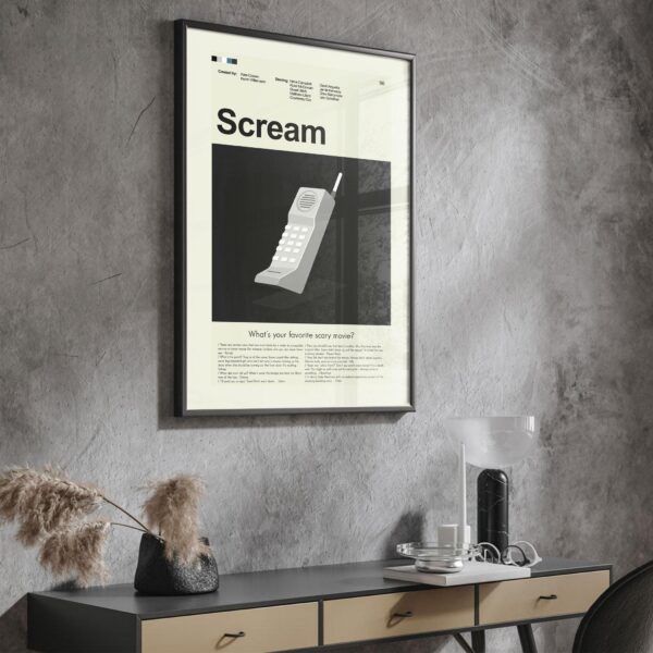 Mid-century modern Scream movie poster wall art with vintage design