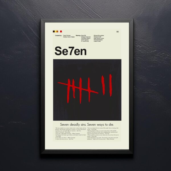 Se7en movie poster in mid-century modern style with bold typography