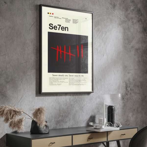 Se7en movie poster in mid-century modern style with bold typography