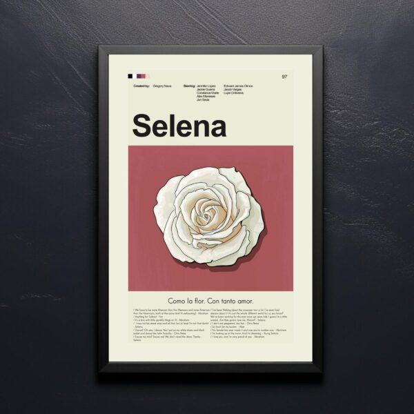 Mid-century modern Selena movie poster with vintage design elements