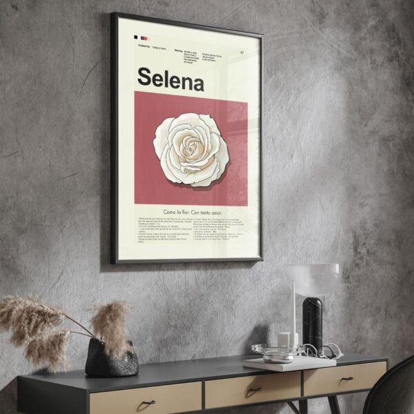 Mid-century modern Selena movie poster with vintage design elements