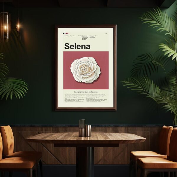 Mid-century modern Selena movie poster with vintage design elements