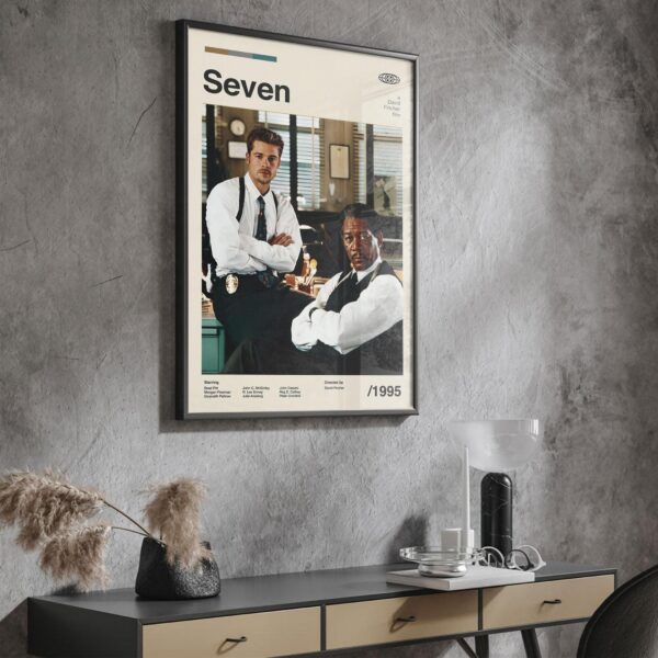 Mid-century poster featuring Seven movie graphic design