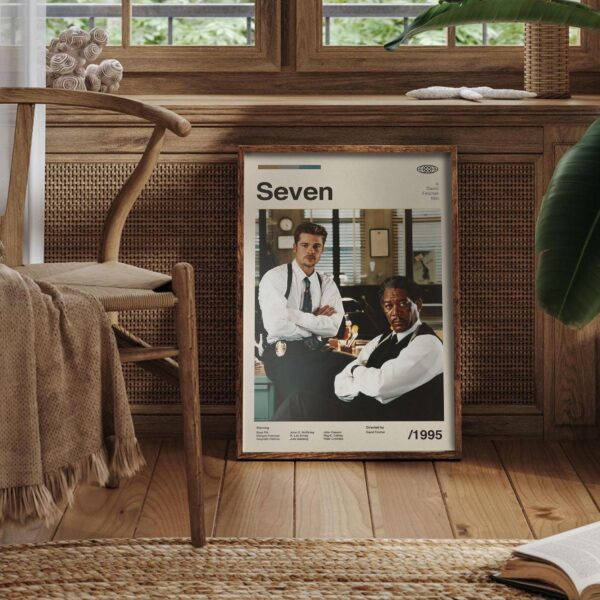Mid-century poster featuring Seven movie graphic design