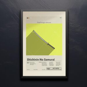 Mid-century modern movie poster print of Seven Samurai film artwork