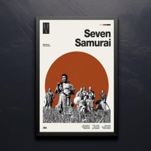 Seven Samurai movie poster - mid-century retro artwork
