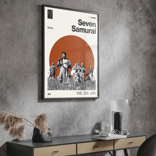 Seven Samurai movie poster - mid-century retro artwork