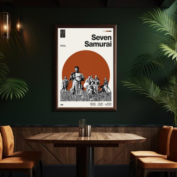 Seven Samurai movie poster - mid-century retro artwork