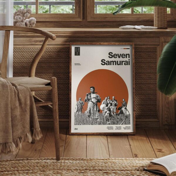 Seven Samurai movie poster - mid-century retro artwork