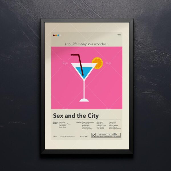 Sex and the City movie poster with 20th Century Studios logo, mid-century modern style