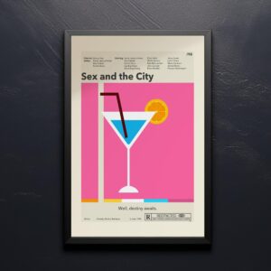Mid-century modern style Sex and the City movie poster with house illustration
