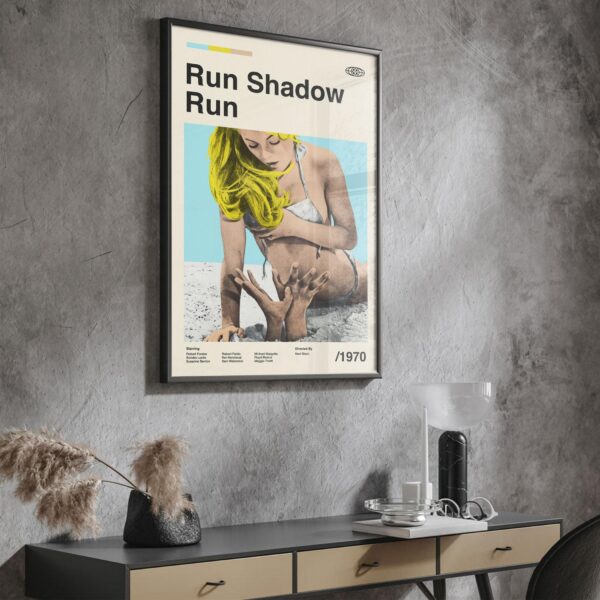 Mid-century modern Shadow Run movie poster with vintage design elements