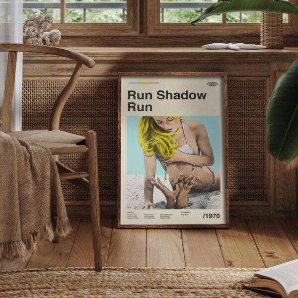 Mid-century modern Shadow Run movie poster with vintage design elements