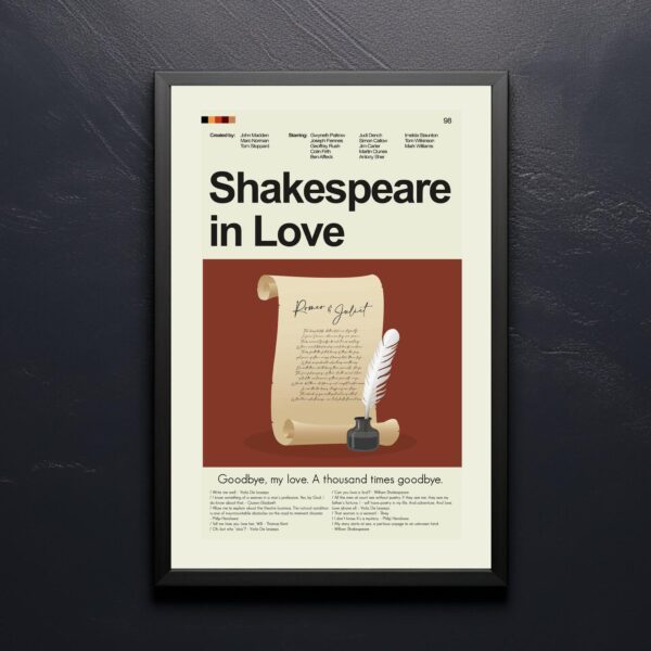Mid-century modern Shakespeare in Love movie poster, 20th century design