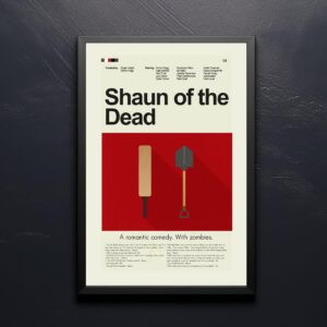 Mid-century modern style Shaun of the Dead movie poster with house illustration