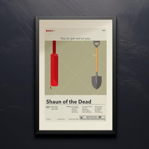 Vintage mid-century modern Shaun of the Dead movie poster design