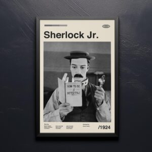 Sherlock Jr. mid-century poster, retro movie artwork