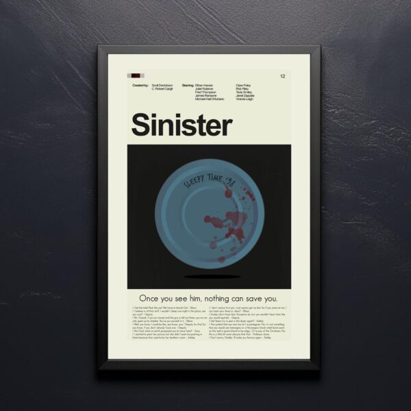 Sinister movie poster with mid-century modern furniture design elements