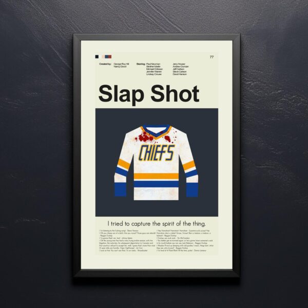 Large mid-century modern Slap Shot movie poster with vintage design