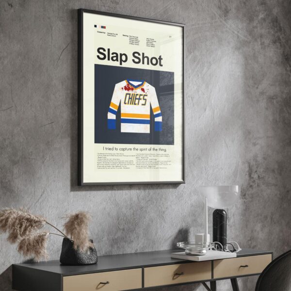 Large mid-century modern Slap Shot movie poster with vintage design