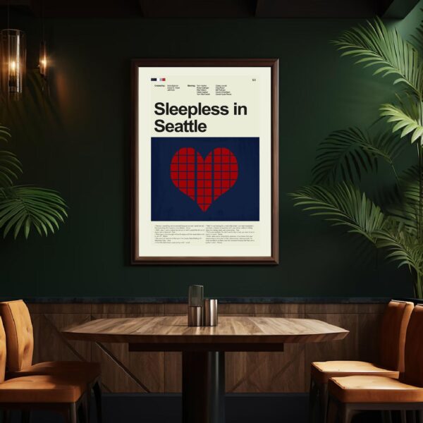 Mid-century modern poster of a house from Sleepless in Seattle movie
