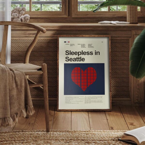 Mid-century modern poster of a house from Sleepless in Seattle movie