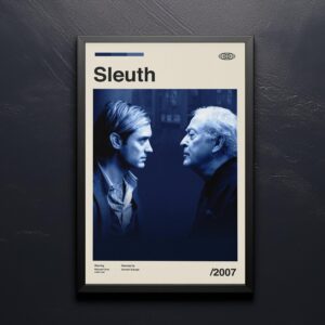 Mid-century modern Sleuth movie poster with vintage style graphic design