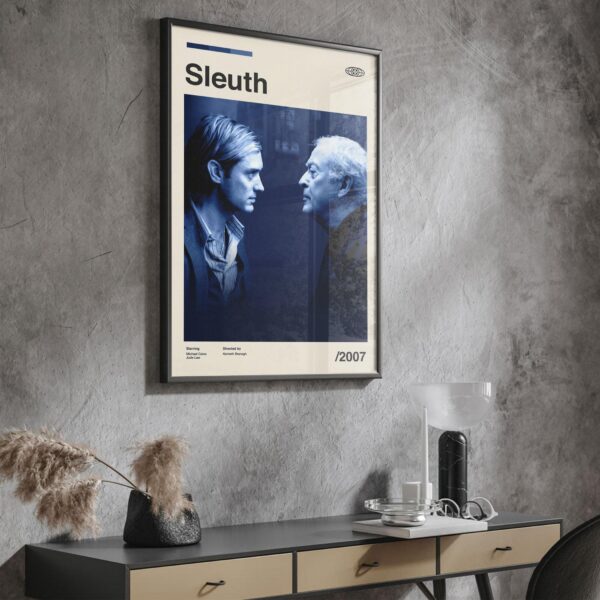 Mid-century modern Sleuth movie poster with vintage style graphic design