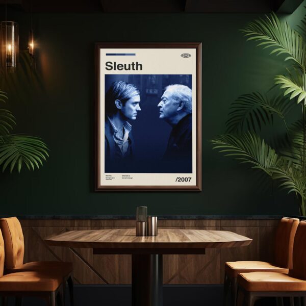 Mid-century modern Sleuth movie poster with vintage style graphic design