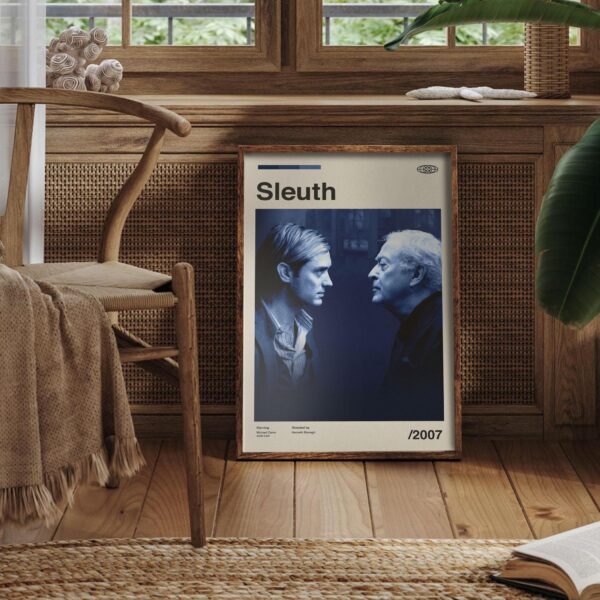 Mid-century modern Sleuth movie poster with vintage style graphic design