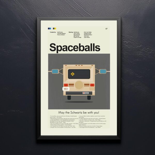 Mid-century modern Spaceballs movie poster design with retro style graphics
