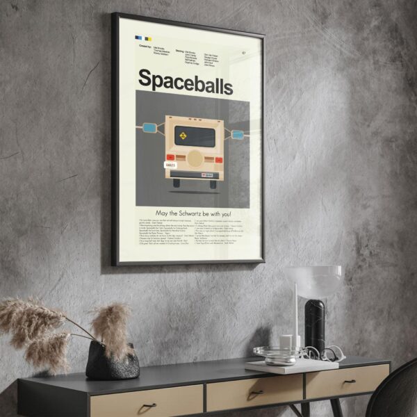 Mid-century modern Spaceballs movie poster design with retro style graphics