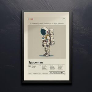 Vintage mid century modern Spaceman movie poster with retro space design