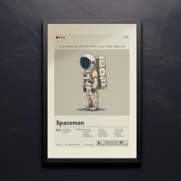 Vintage mid century modern Spaceman movie poster with retro space design