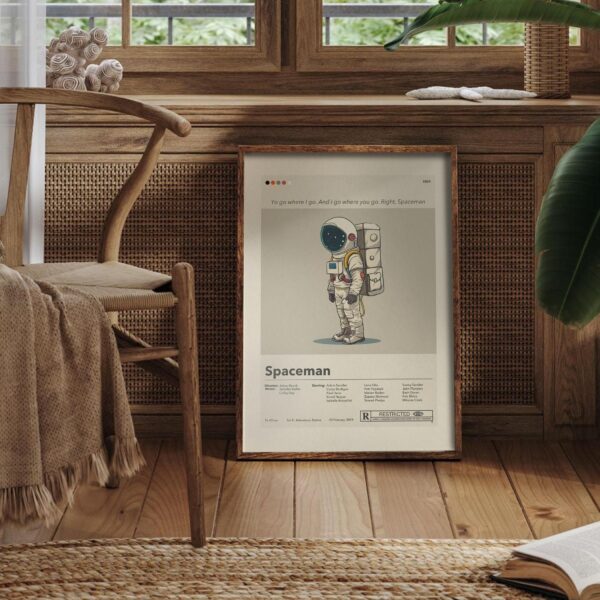 Vintage mid century modern Spaceman movie poster with retro space design