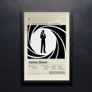 Mid-century modern poster of Stalin styled as James Bond movie art