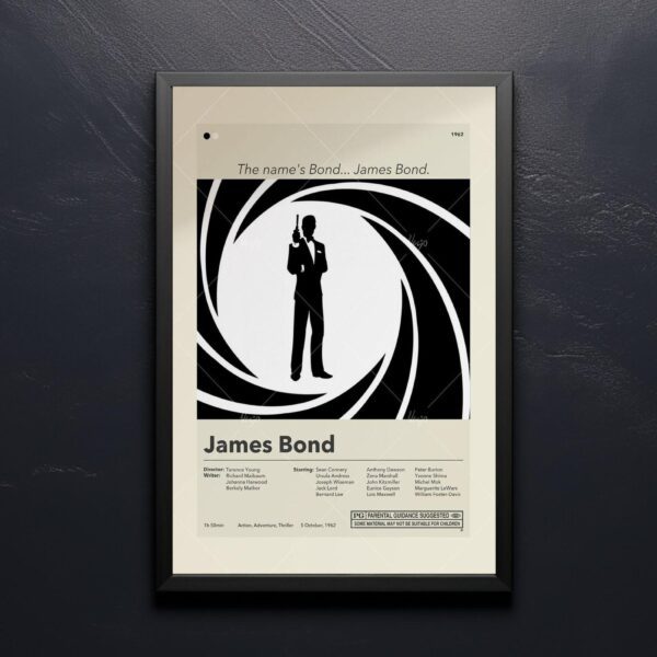 Mid-century modern poster of Stalin styled as James Bond movie art