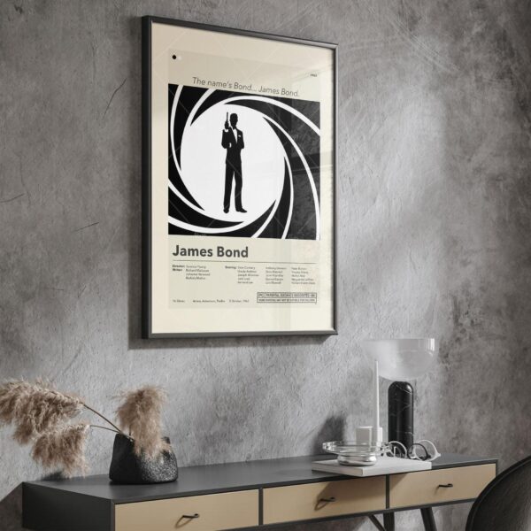 Mid-century modern poster of Stalin styled as James Bond movie art