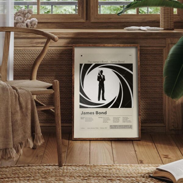 Mid-century modern poster of Stalin styled as James Bond movie art