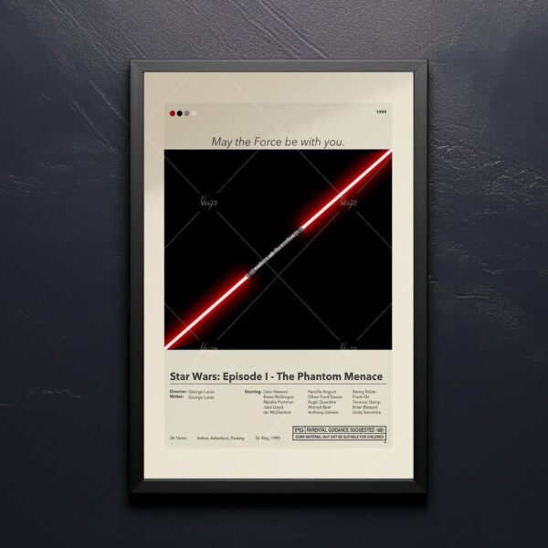 Mid-century modern vintage poster of Star Wars Episode I The Phantom Menace