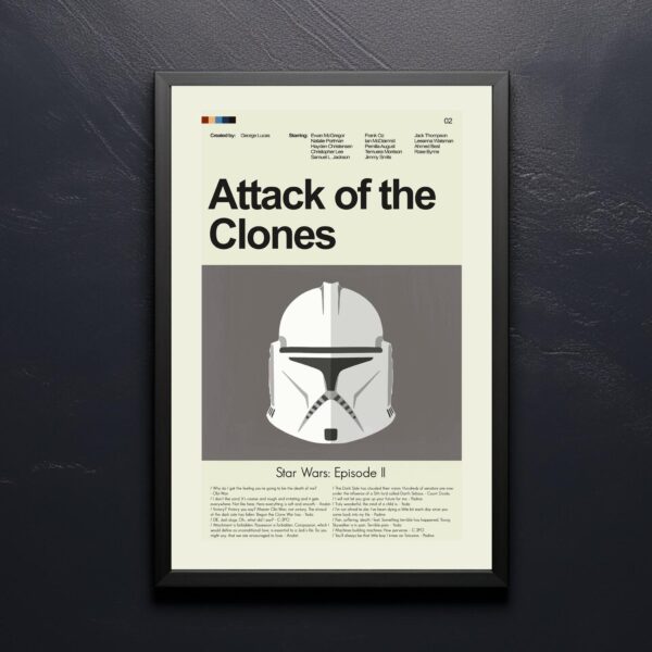 Mid-century modern Star Wars Episode II Attack of the Clones movie poster
