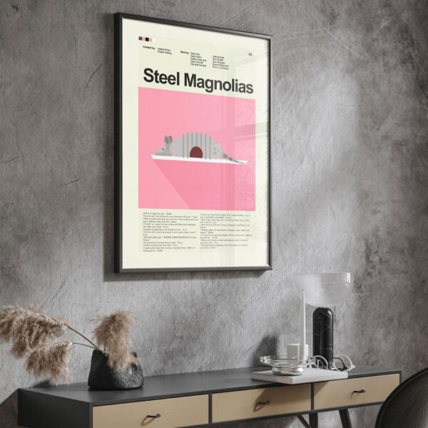 Steel Magnolias movie poster in mid-century modern style with furniture elements