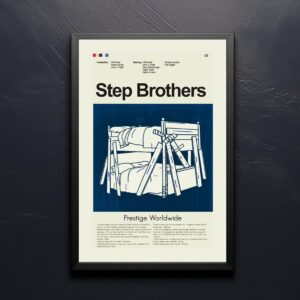 Mid-century modern Step Brothers movie poster featuring iconic house design