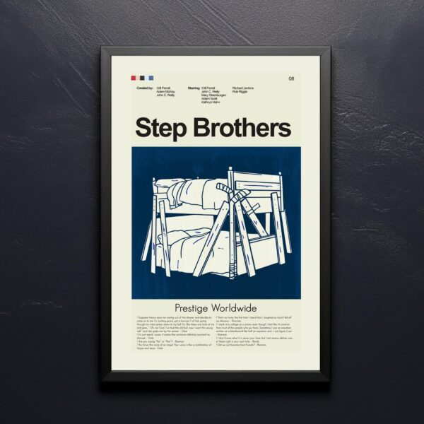 Mid-century modern Step Brothers movie poster featuring iconic house design