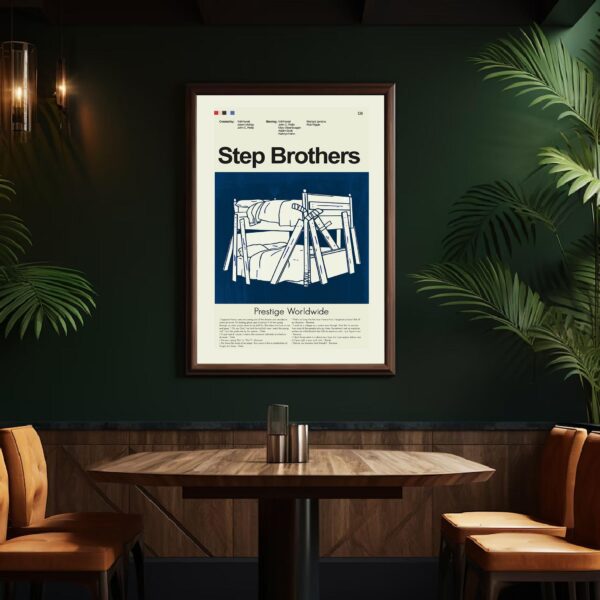 Mid-century modern Step Brothers movie poster featuring iconic house design