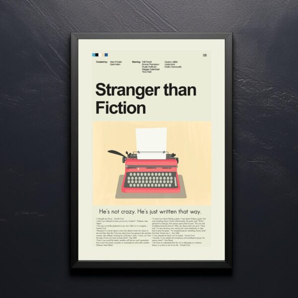 Mid-century modern vintage poster for the movie Stranger Than Fiction