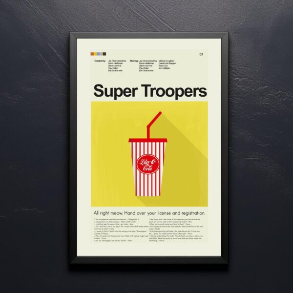 Mid-century modern style poster of Super Troopers movie art