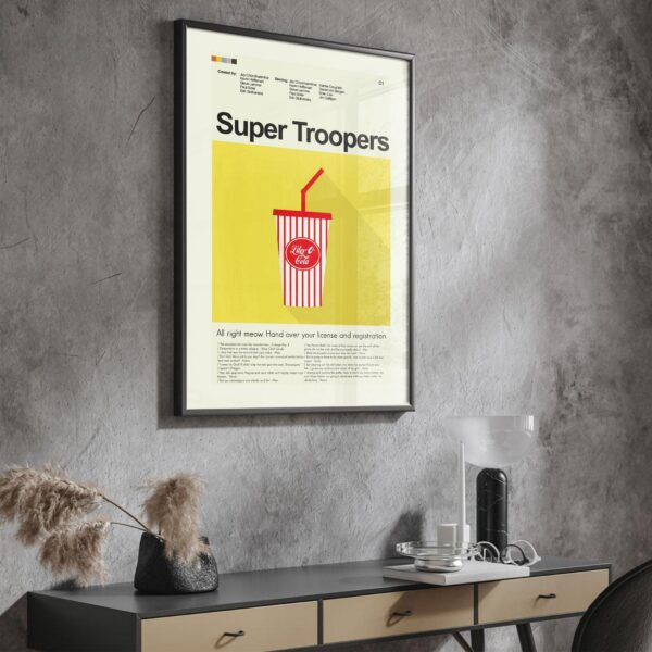 Mid-century modern style poster of Super Troopers movie art